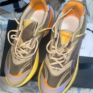 Puma Beige and Yellow Sneakers with Purple Accents